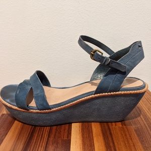 Camper Damas Blue Suede Strap Wedges 40 or 9 US